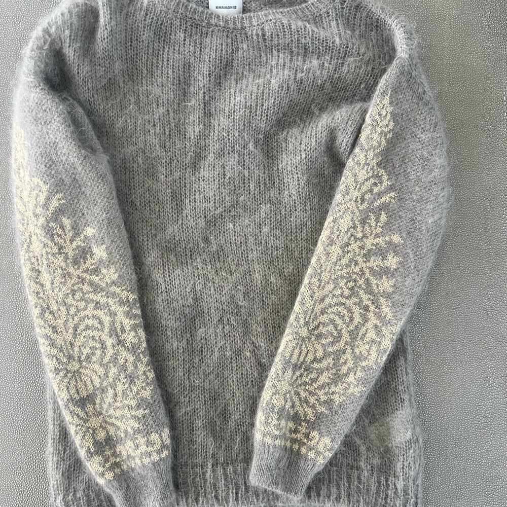 Mihara Yasuhiro Gray Mohair Sweater with Gold Filigree Sleeves 36 Small